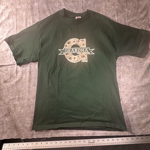 Vintage Grandma G Applique T-Shirt Women's L Floral Green Crewneck USA Tee Boxy - Picture 1 of 7